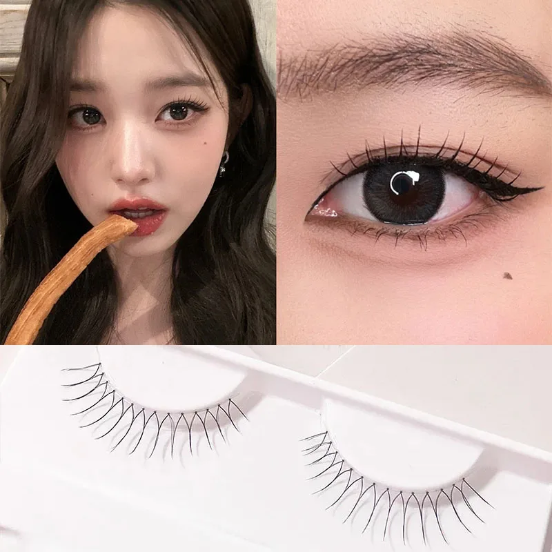 3 paia di ciglia da ragazza in stile coreano Kpop Manga ciglia finte stelo trasparente strumenti per il trucco dell'estensione delle ciglia a forma di U naturale