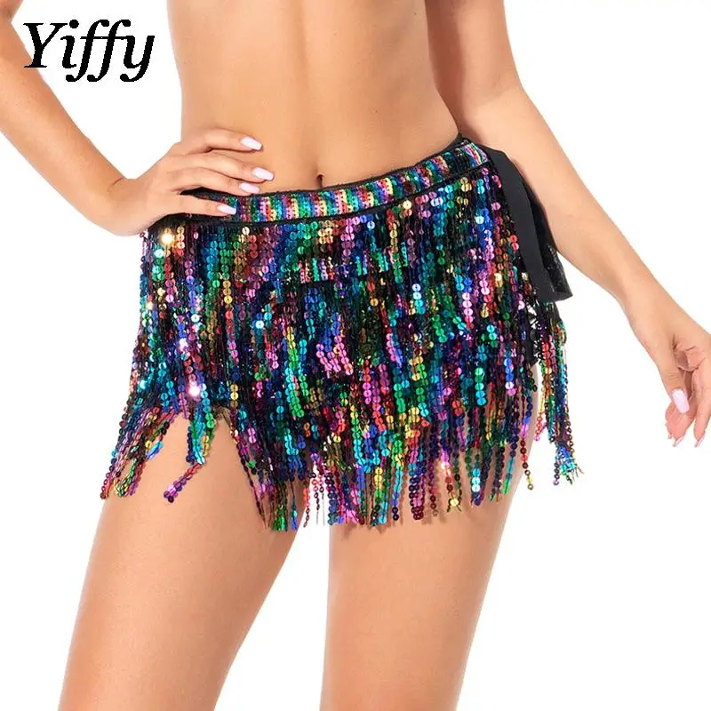 Women Belly Dance Accessories Tassels Sequins Beads Hips Scarf Gold Sexy Belly dance Tassel Hip Wrap Skirt Belt Hipskirt