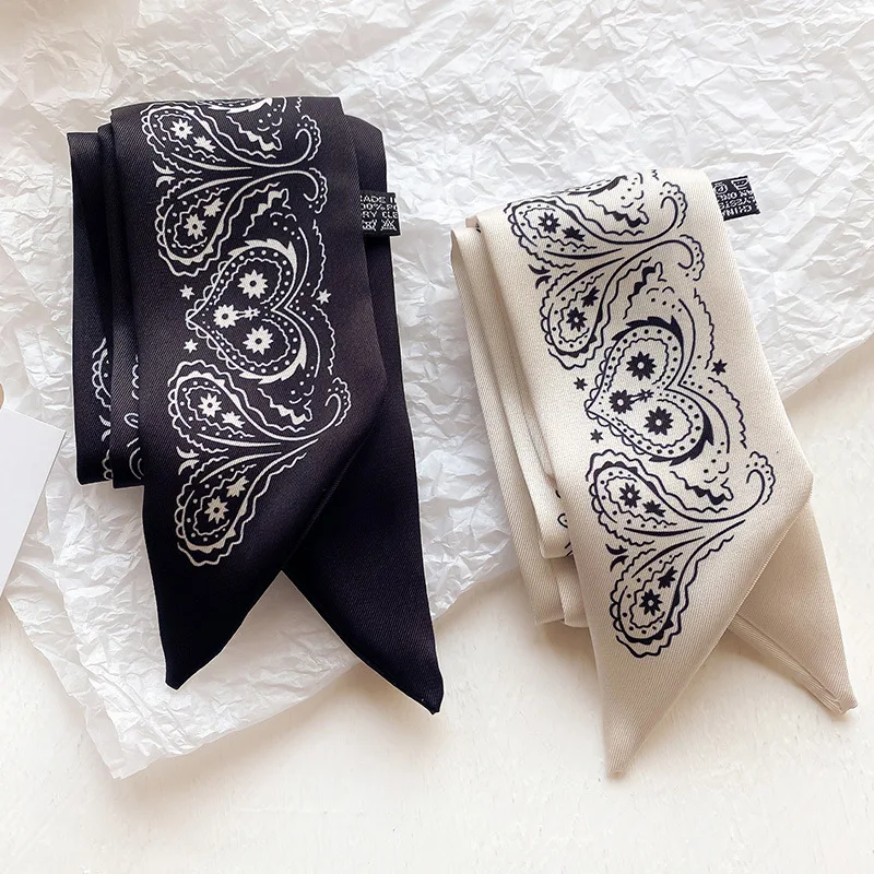 

Модный черно-белый шелковый узкий шарф с кешью Love для лент для волос, женское украшение, саржевая шелковая упаковка, сумка, галстуки, шелковый шарф