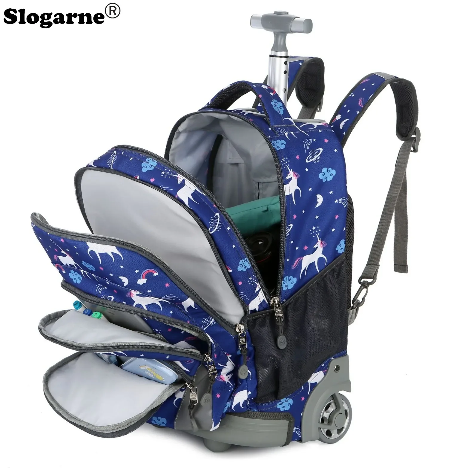 18 Inch School Rolling Backpack Bags Kids Travel Trolley Bag Teeangers Children Wheeled Backpack for Girl School Bag with Wheels