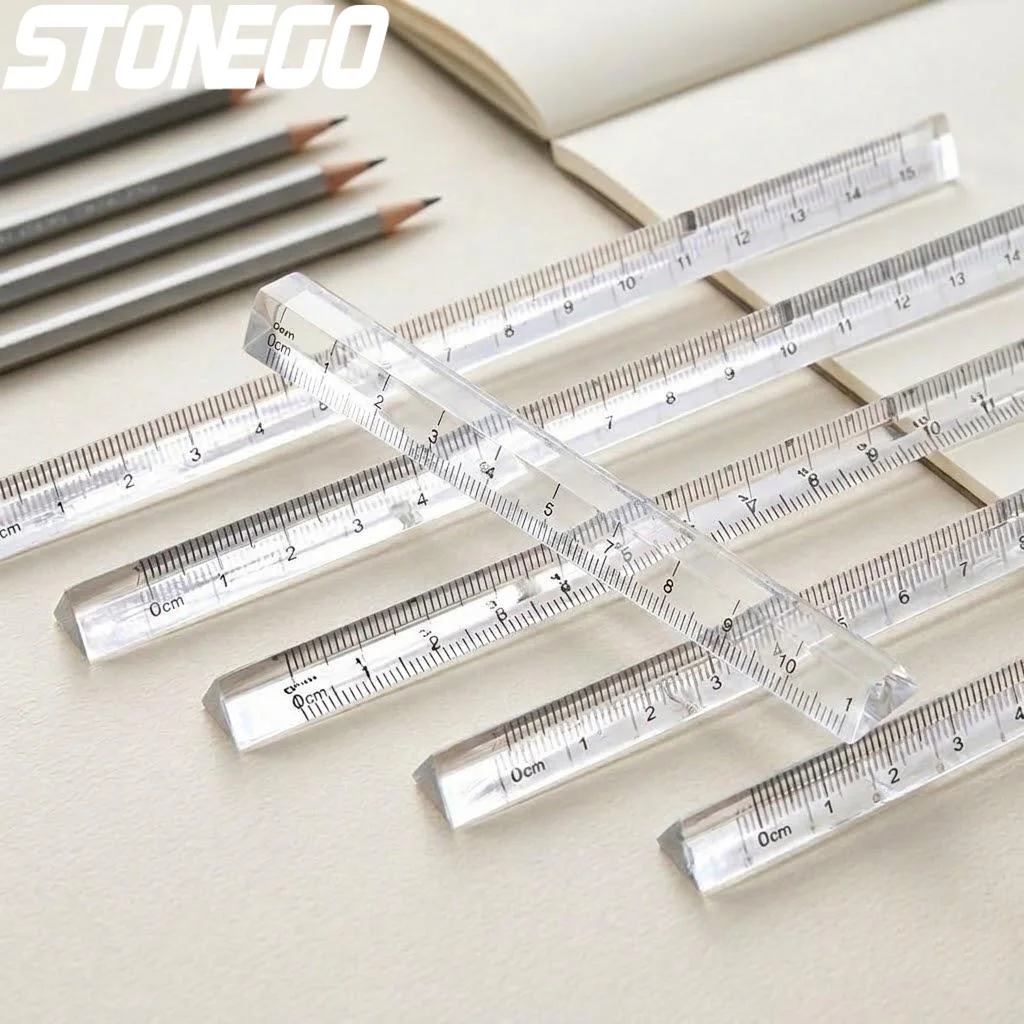 Transparent Triangle Ruler Double Sided Scale for Drawing Measuring Office School Supplies Crystal Triangular Ruler