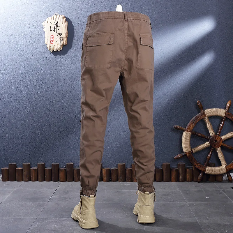 2024 New Outdoor Large Pocket Fashion Ankle-Tied Overalls Men\'s All-Match Mountaineering Men\'s Elastic Straight Casual Trousers