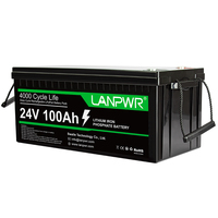 LANPWR 24V 100Ah LiFePO4 Lithium Battery Pack Backup Power 2560Wh Energy 4000+ Deep Cycles Built-in Support in Series/Parallel