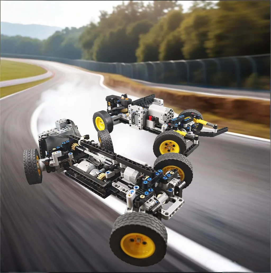 

Technical Building Blocks Electronics Drift Racing Car 4WD High Speed Roadster Chassis Anti-collision Suspension Model Kids Toys