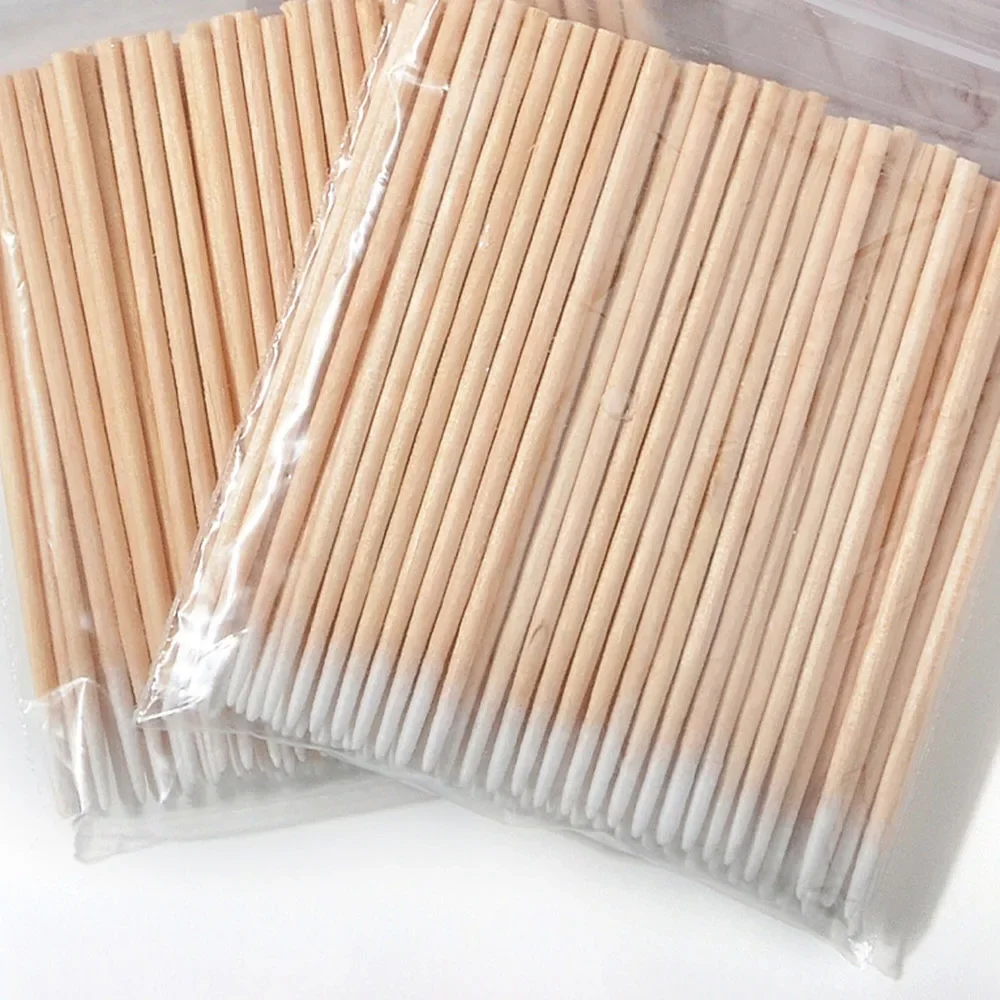 100 pezzi tamponi di cotone a testa sottile bastoncini usa e getta con cotone sulla punta bastoncini di cotone di legno a punta accessori per il trucco di bellezza