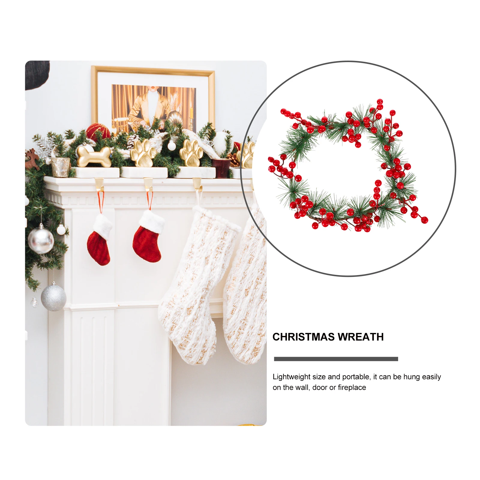

Red Fruit Garland Xmas Decoration Christmas Wreath Pendant Berry Artificial Festival Door Hanging