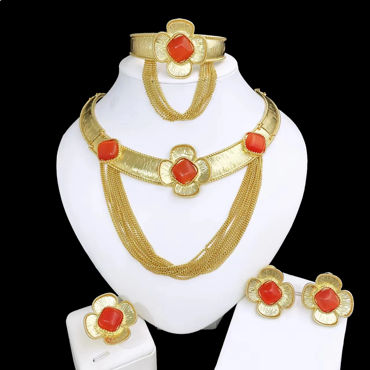 Luxury Design Jewelry Set For women 18K Gold Plated Necklace Set Earrings Bracelet Ring For Wedding Party Dubai Nigeria Trending