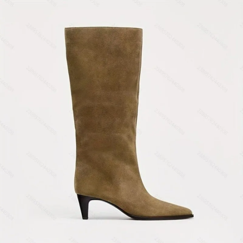 

Winter Street Style Pointed Toe Knee-High Women Boots Thin Heels Shoes Female Punk Vintage Long Booties Zapatos De Muje Plus Siz