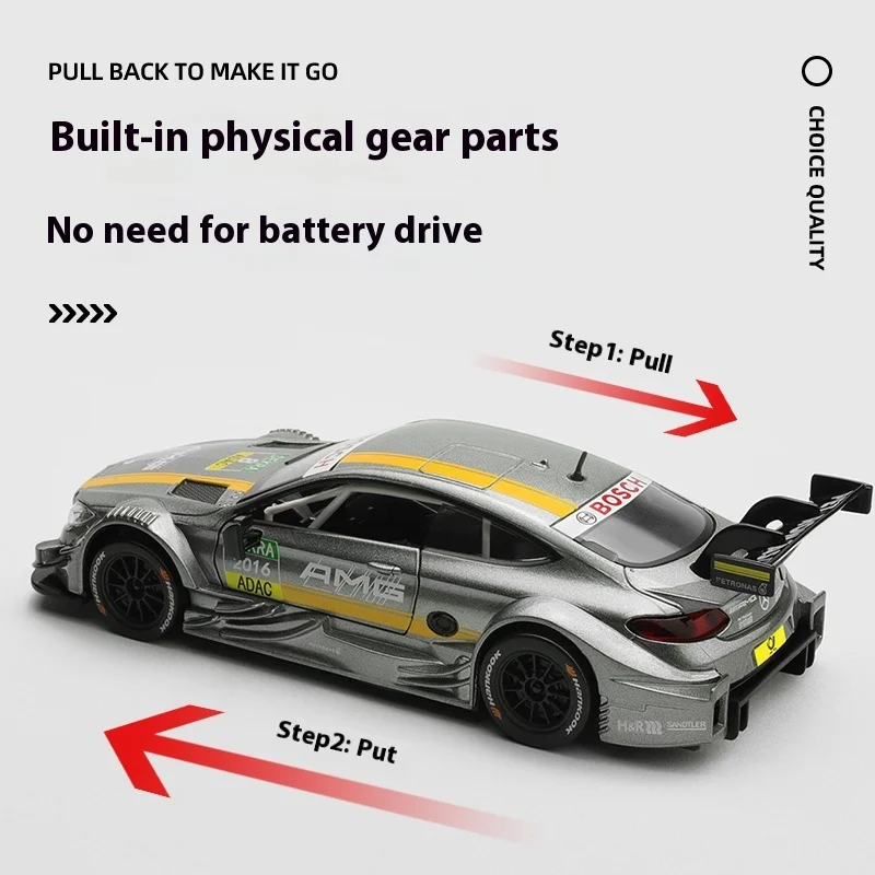 CCA modello di auto in lega AMG C63 DTM in scala 1:32 con azione Pull-Back, giocattolo da corsa per bambini, dettagli sorprendenti, regalo perfetto