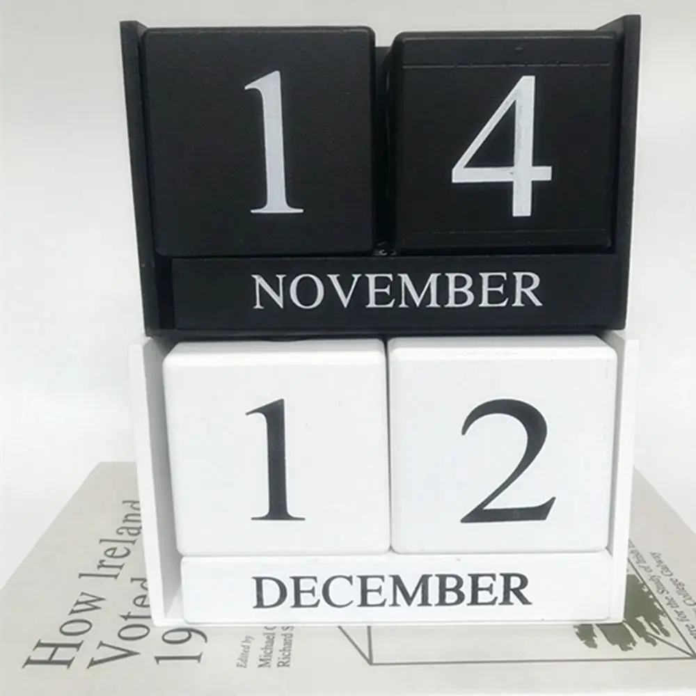 MDF Wooden Perpetual Calendar Pastoral Style Month Display Building Blocks Calendar Perpetual Calendar Eternal Blocks