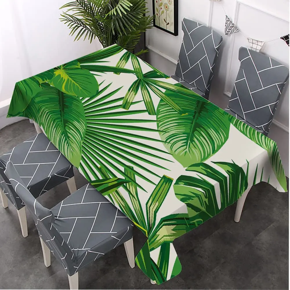 

Tropical Green Palm Leaves Rectangle Tablecloths Kitchen Dining Table Decor Reusable Waterproof Tablecloth Wedding Party Decor