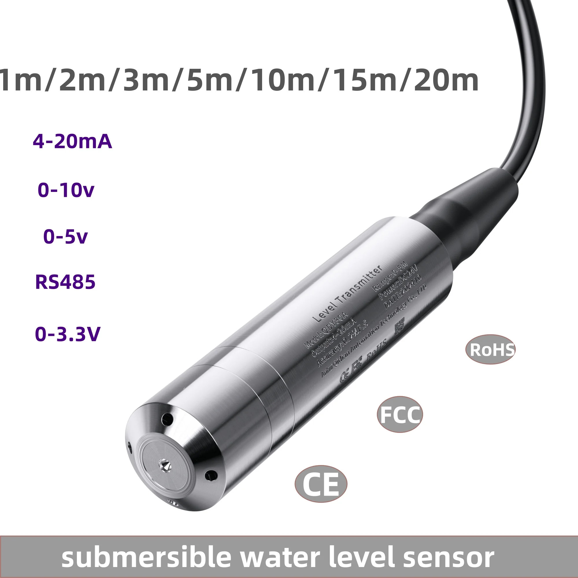 RS485 liquid level sensor 0-3.3 V/0-10V output 5-300 meters multi-range automatic liquid level monitoring