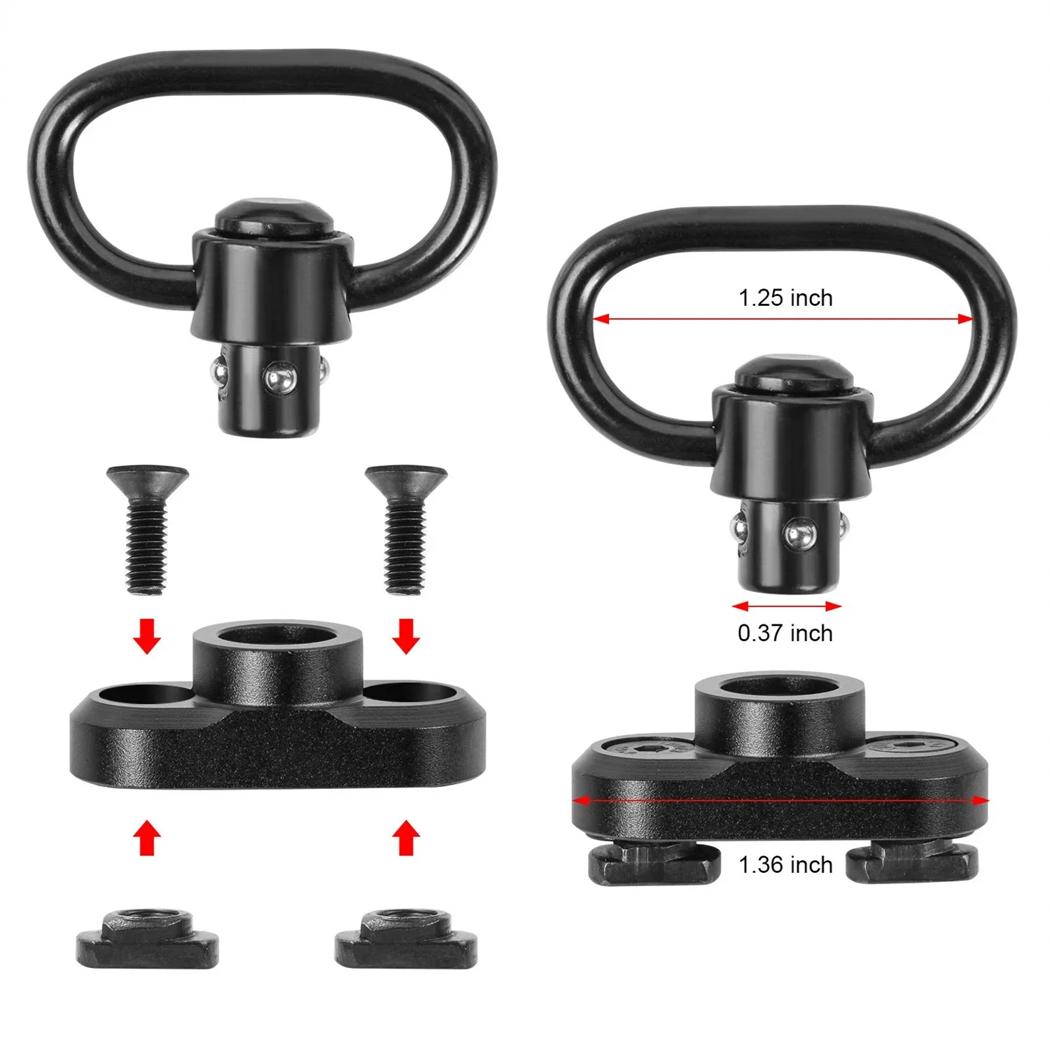 1.25” QD Sling Swivel Mount Heavy Duty Quick Detach Push Button Swivels for Two Point Sling 360°Rotatable Easy to Mount QD Sling