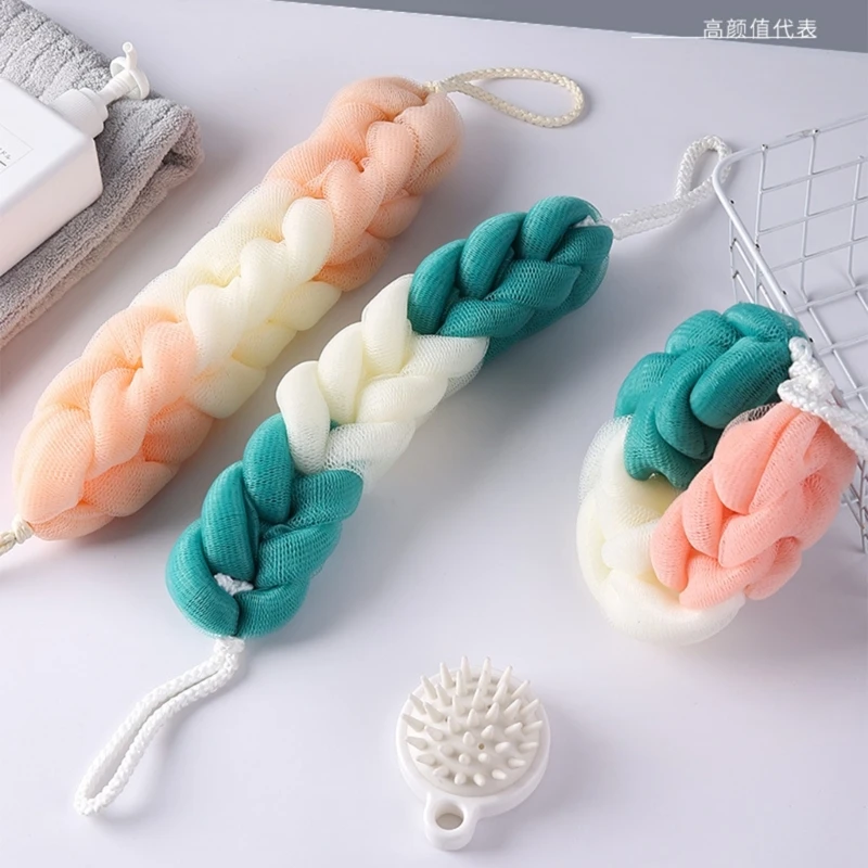 Двусторонняя щетка для ванны из пены с люфой и длинной ручкой, мягкая отшелушивающая ткань для чистки спины, массаж, мышц