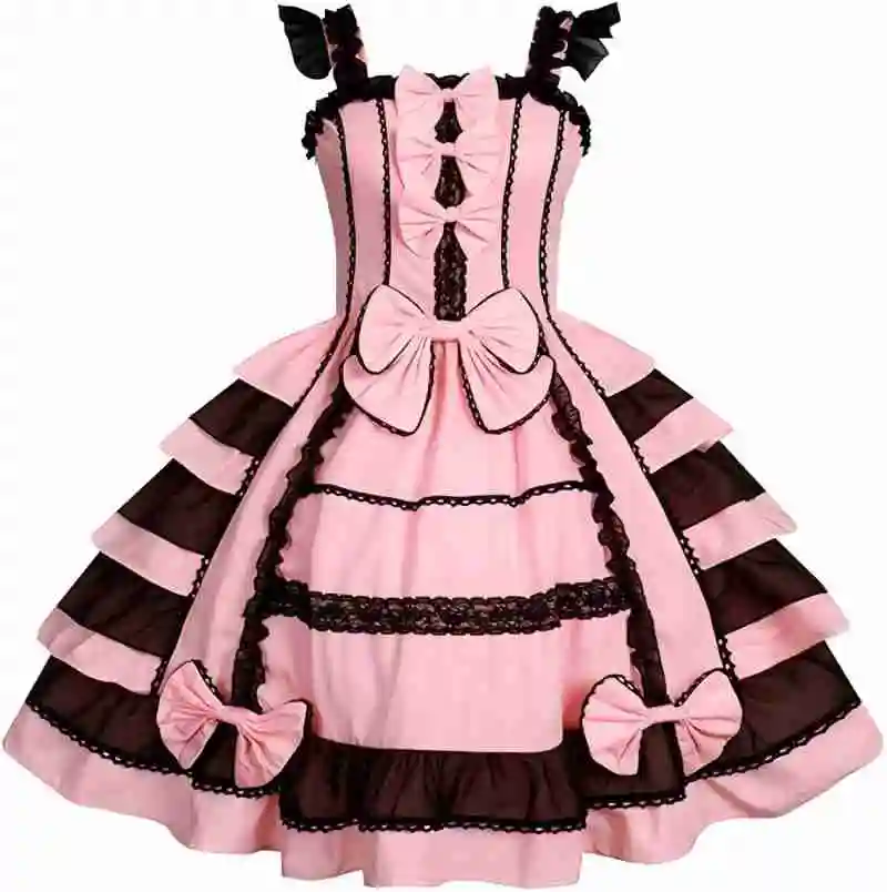 Cute and sexy sissy Lolita black pink multi-layer lace bow dress sleeveless princess dress cosplay customized