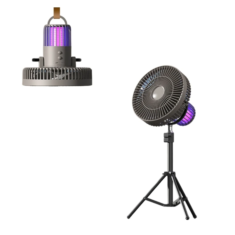 M2EE-Mini ventilateur de plafond avec trépied pour camping en plein air, lumière LED, ventilateur de bureau, 8000mAh