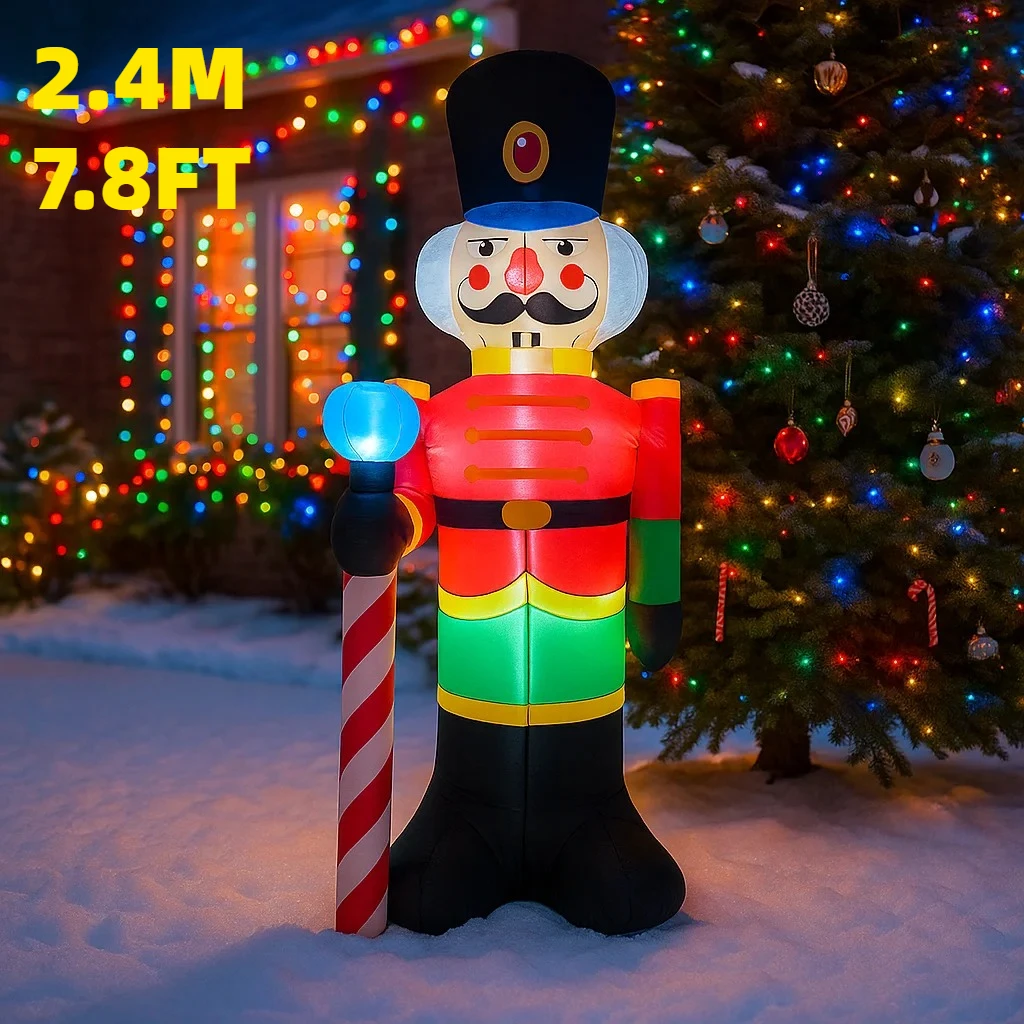 

2.4M/7.8FT Inflatable Christmas Nutcracker Soldier Candy Cane Lights LED Home Decorations Toys Yard Xmas Holiday Decor Supplies