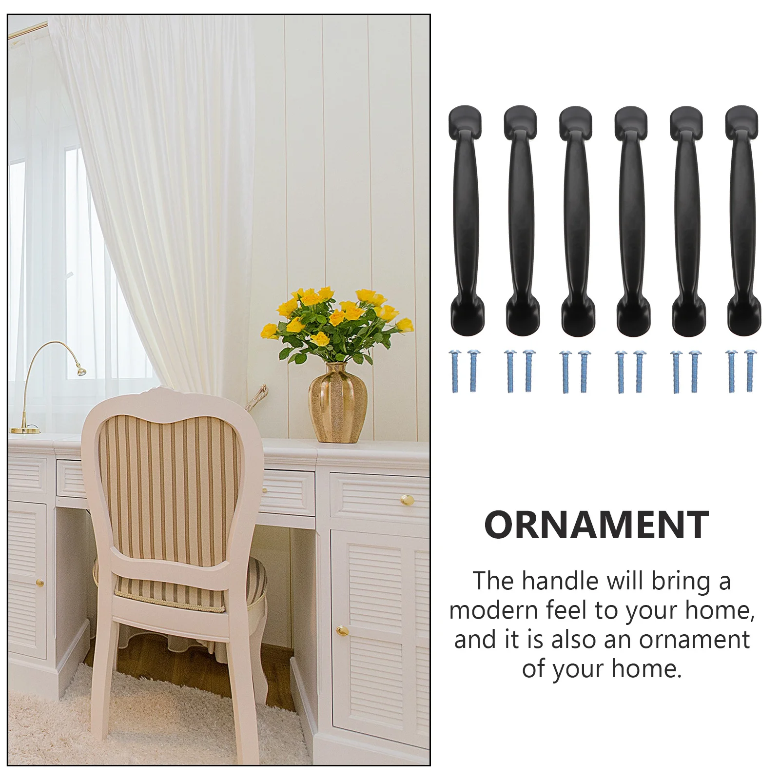 

6Pcs Alloy Cabinet Pull Handles Durable Matte Black Drawer Door Pulls Cupboard Furniture Hardware Door Handle Cabinet Handle