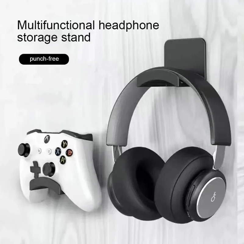 Self Adhesive Wall Mount Headphone Hanger Curved Under Desk Gaming Headset Rack Universal Game Controller Bag Storage Holder