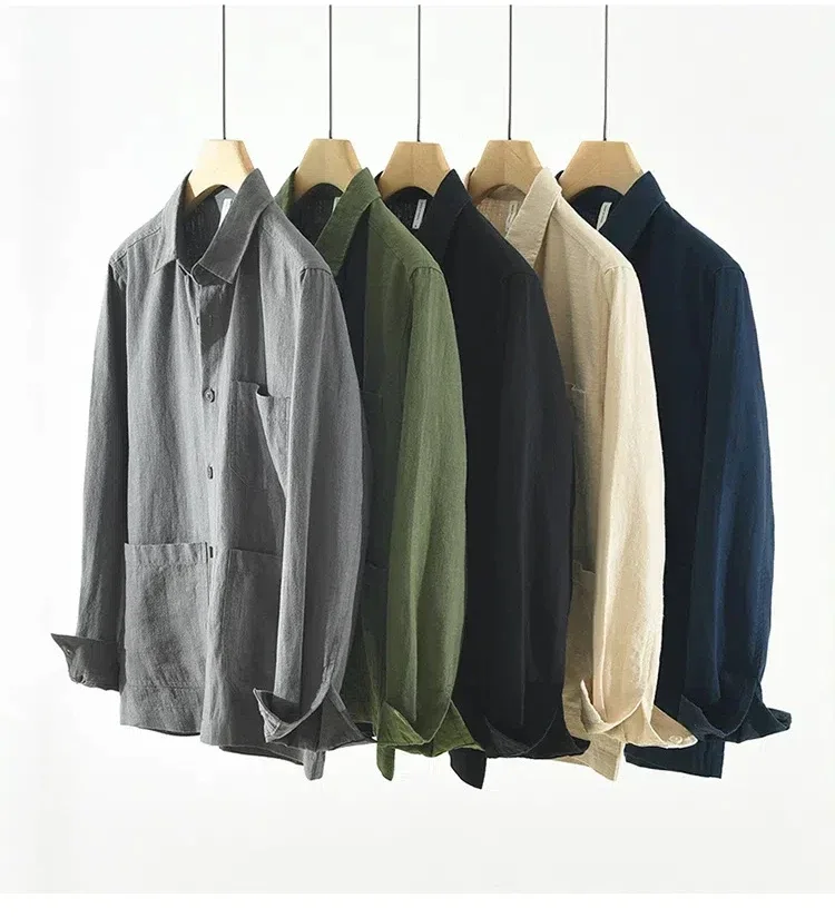 

Весенне-летняя хлопково-льняная рубашка, мужская повседневная дышащая рубашка с длинными рукавами и карманами, мужская винтажная рубашка в стиле Харадзюку, куртка