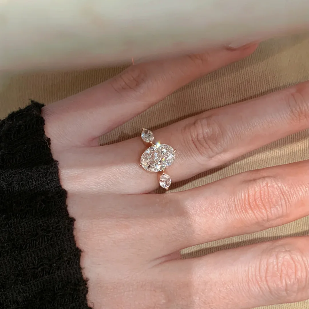 S925 sterling silver ring, pigeon egg ring, high-end light luxury stacked ring, gold high carbon diamond ring for women