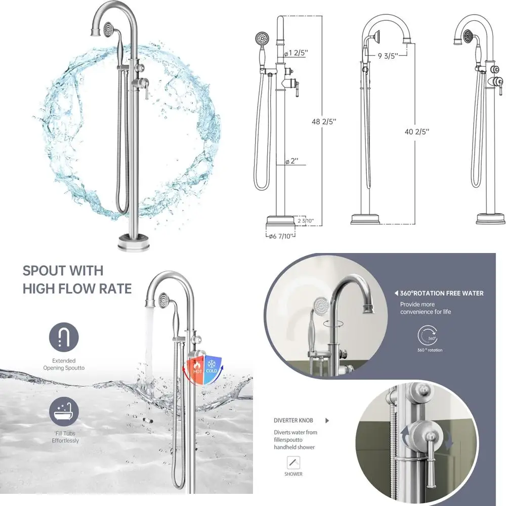 

Freestanding Bathtub Faucet Chrome Finish Brass Stand Alone Tub Filler with Long Tail Keyword for Enhanced Search