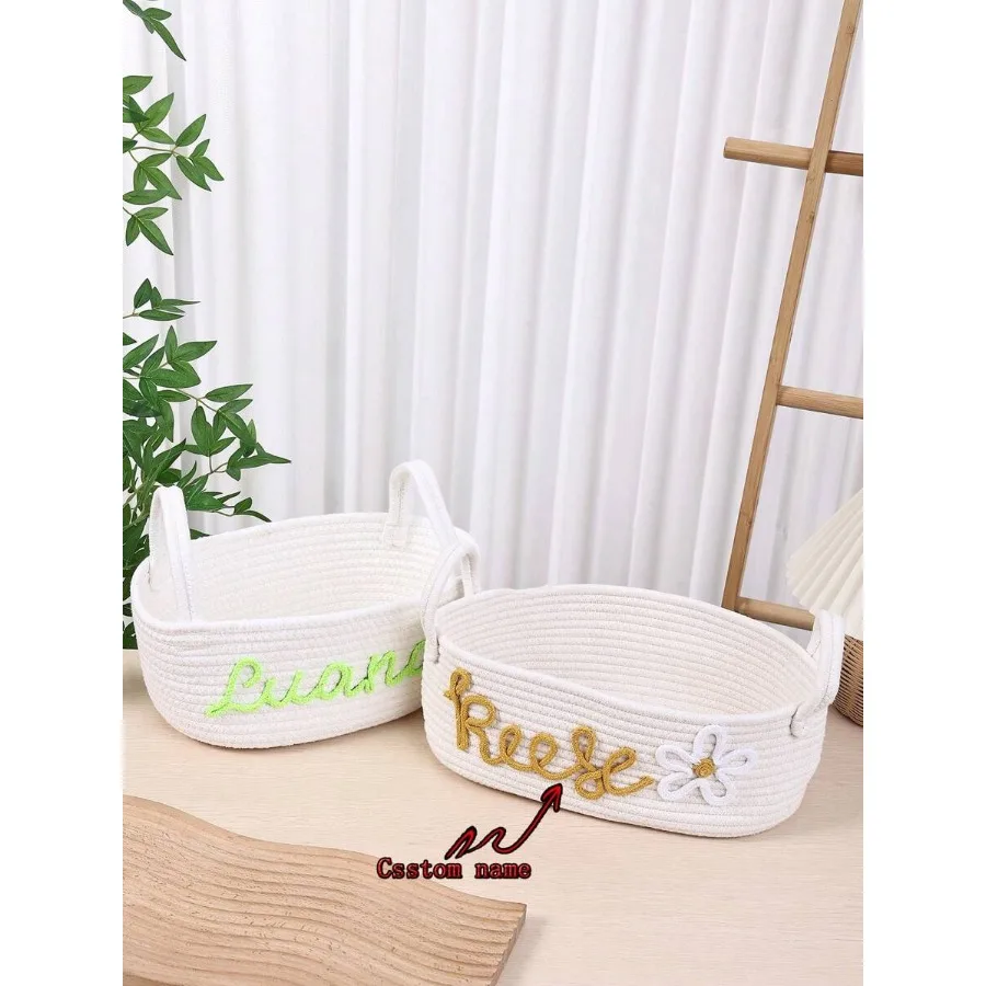 

Personalized Custom Name Handmade Woven Rope Storage Basket Toy Laundry Basket Cute Design Holiday Gift Baby Room Storage Makeu