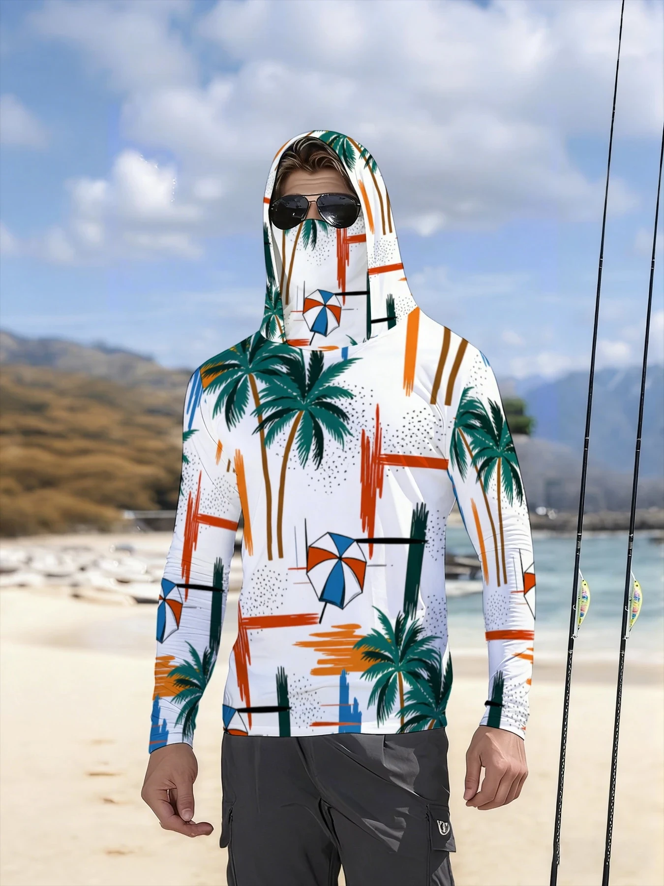 Camisa de Manga Larga para Hombre, Estilo Verano 2026, Diseño 3D Moderno con Estampado Playero, Cómoda, Ligera y Suave para Actividades al Aire Libre