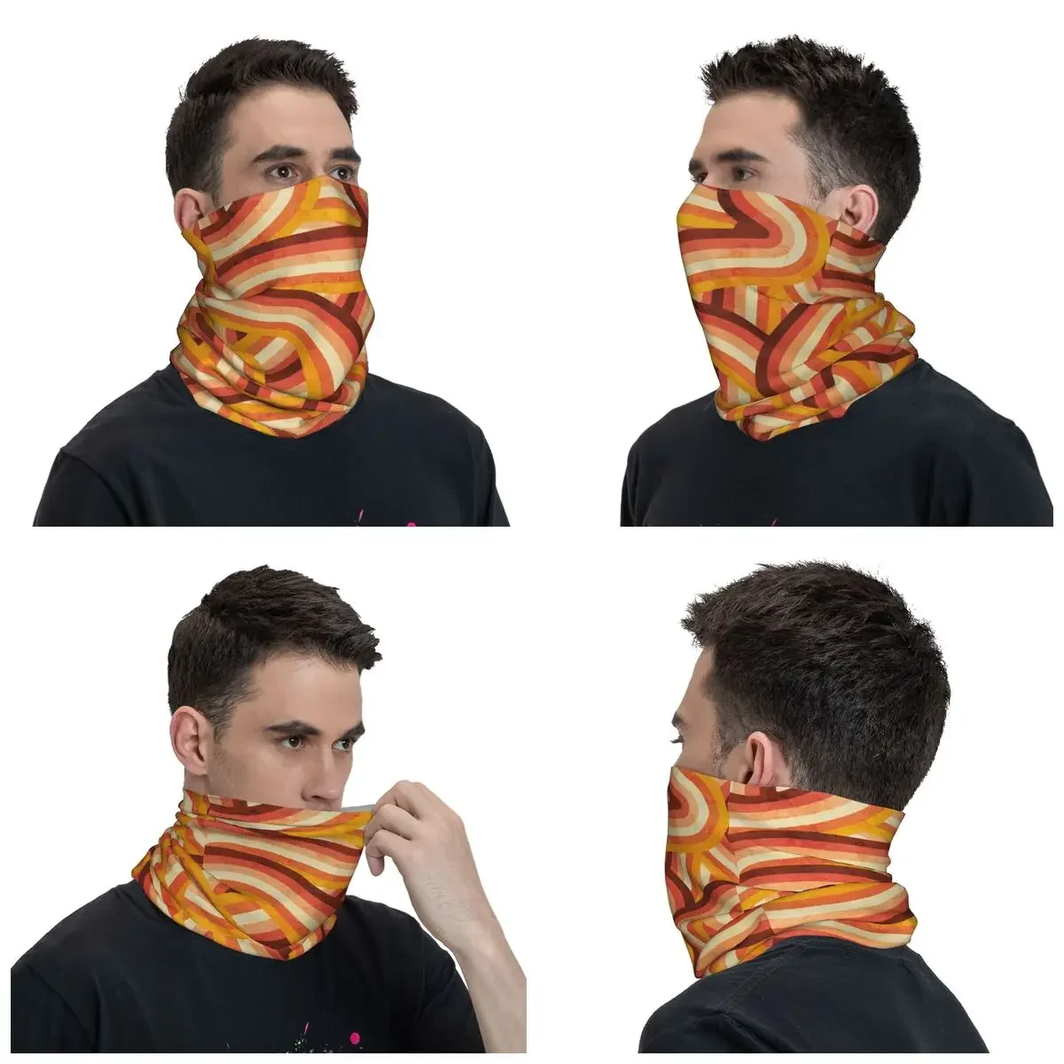 Bohemian Orange 70's Style Rainbow Stripes Bandana Neck Cover Printed Balaclavas Mask Scarf Multi-use Cycling Running Adult