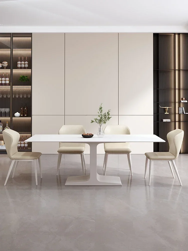 

Усовершенствованный итальянский кремовый стиль, простой обеденный стол в стиле рок, семейная маленькая квартира, прямоугольный