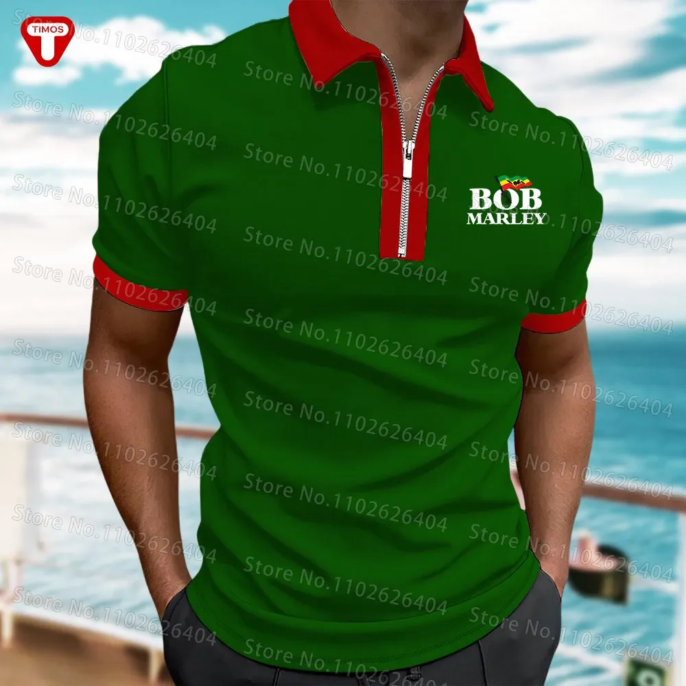 

Breathable Comfortable Short Sleeve Bob Marley Polo Men Summer Solid T-Shirt Business Casual Print Polo Shirt Green