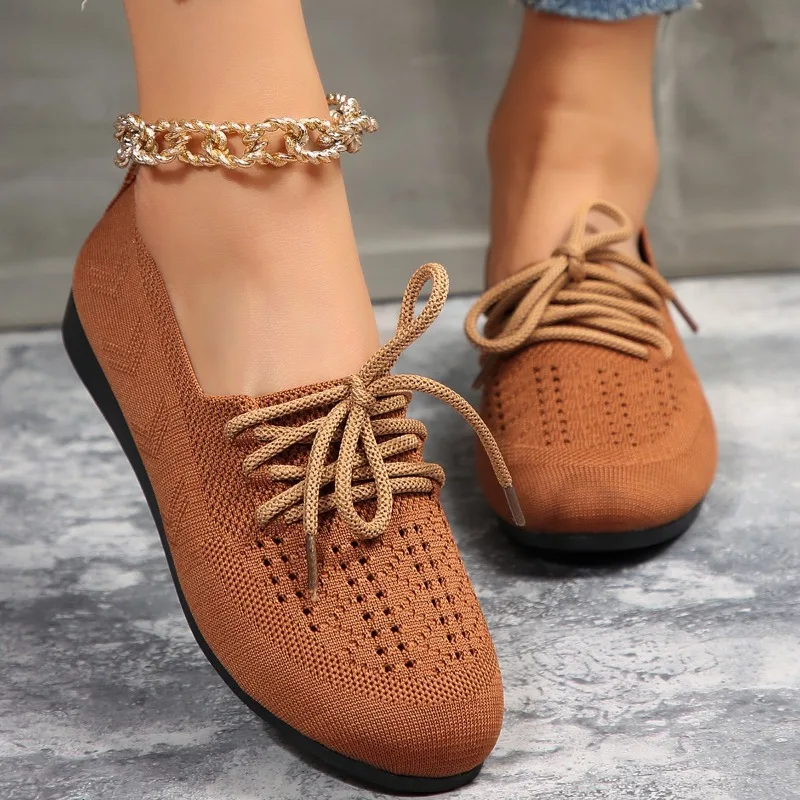 

Flat Ladies Shoes Lace-up Casual Sneakers New Mesh Female Shoes Solid Breathable Walking Ladies Shoes Plus Size Zapatos Mujer