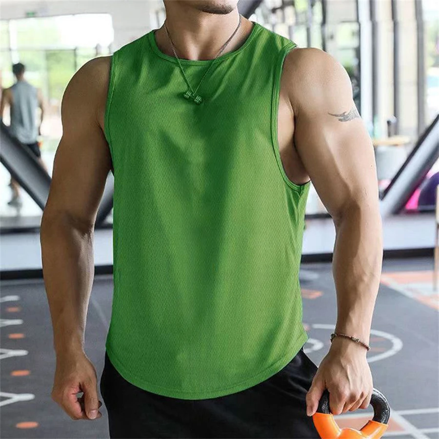 2025 new Men Tank Tops Sleeveless Shirt Polyester Mesh Material Quick Dry Breathable Men Workout Fitness Basketball Top Tee