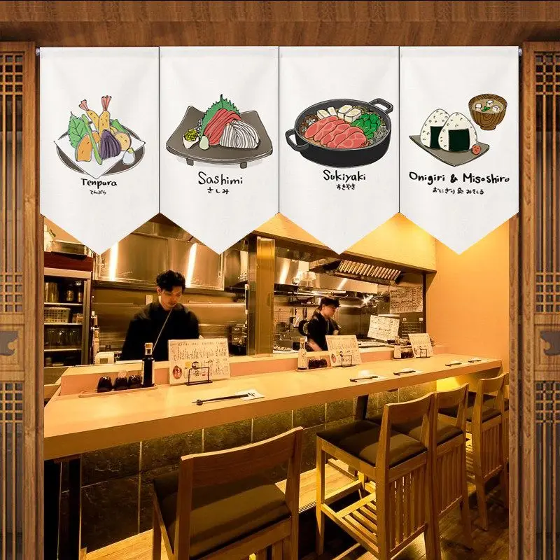 VIKAMA Japanese Pennant Banner Tempura Sashimi Sukiyaki Onigiri Miso Soup Print Triangle Flag For Restaurant Bar Kitchen Decor