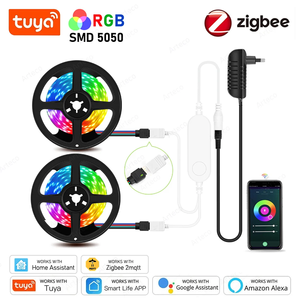 Zigbee 3.0 Smart Led Controller Dc 12V 10M 20M Rgb Led Strip Light Led Flexibele Strip Tuya App Werkt Met Thuisassistent Alexa