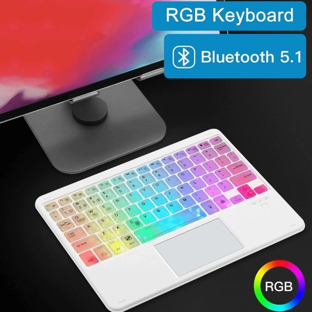 

RGB Light Bluetooth Keyboard Colorful Luminous Rechargeable Wireless Keyboard Backlit Slim Design Portable Keyboard