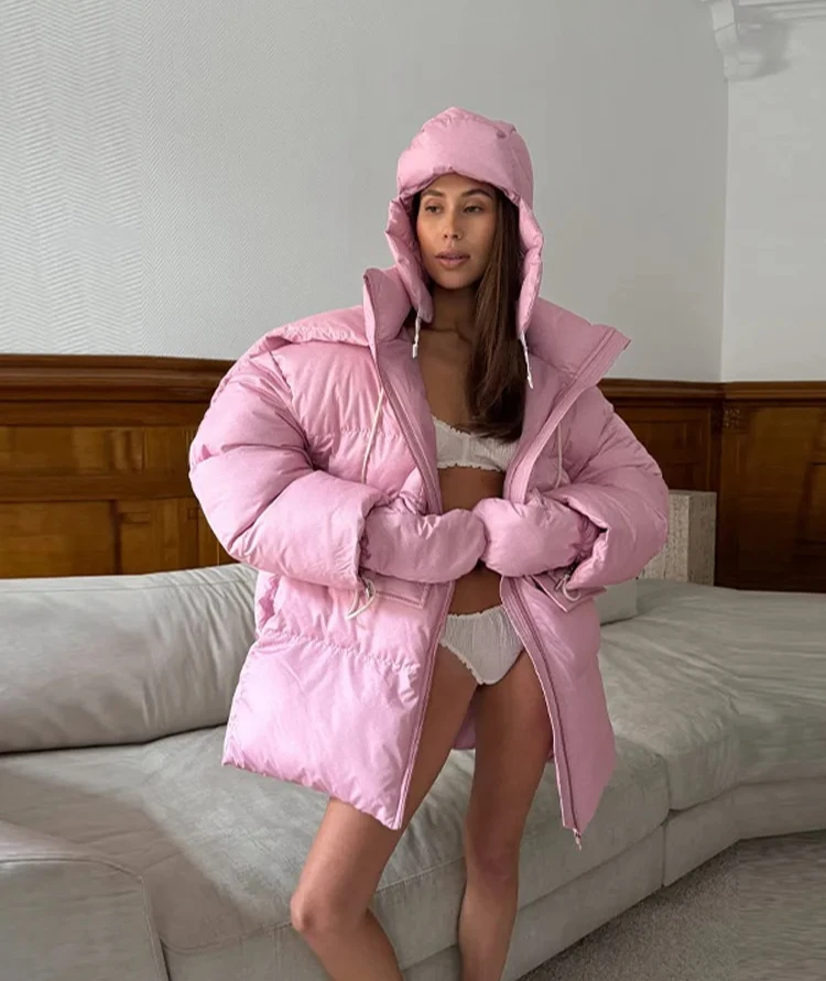 Giacca trapuntata oversize da donna con cappotto con tasca con cerniera a maniche lunghe con colletto alla moda e cappuccio