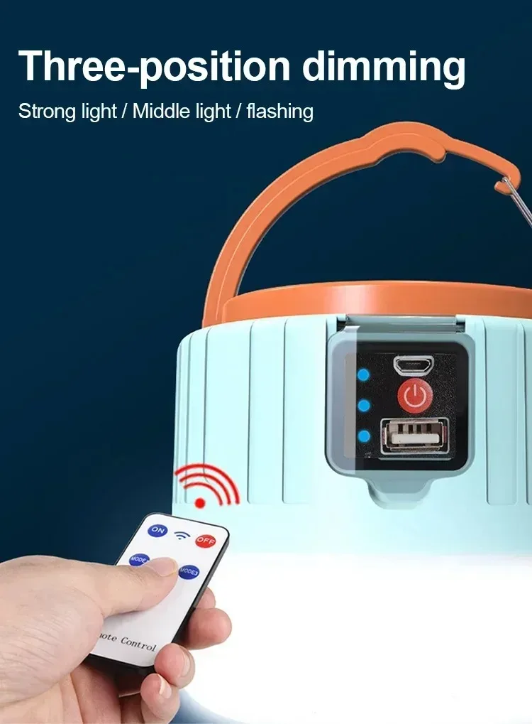 Portable Solar Camping Light Power Bank LED Lanterns With Remote Control Waterproof Outdoor Tent Light Rechargeable Flashlight