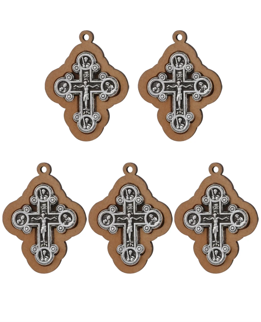 5Pcs Handmade Wooden Holy Saint Cross Pendant Orthodox ICXC Crucifix Jesus Cross Pendant for DIY Handmade Faith Jewelry