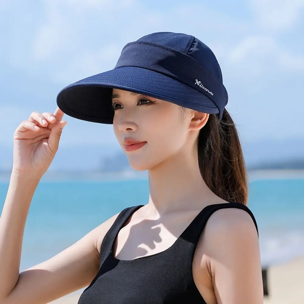 Women Adjustable UV Protection Sun Hat Summer Sun Hat Casual Foldable Wide Brim Detachable Empty Top Ponytail Cap