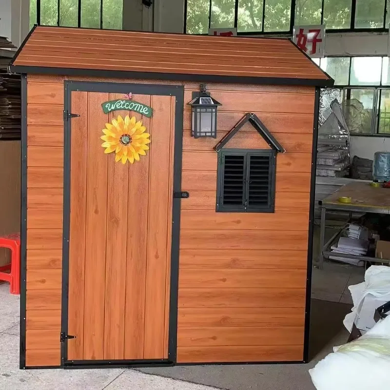 7x4.2FT Outdoor Garden Storage Shed Strong Zinc Steel Frame Eco-Friendly WPC Material Easily Assembled Apex Roof Design