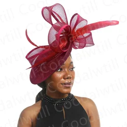 Fascinator For Women Luxury Hat Wedding Church Headpiece Bride Wedding Millinery Cap With Headband Feather Derby Chapeau Cap