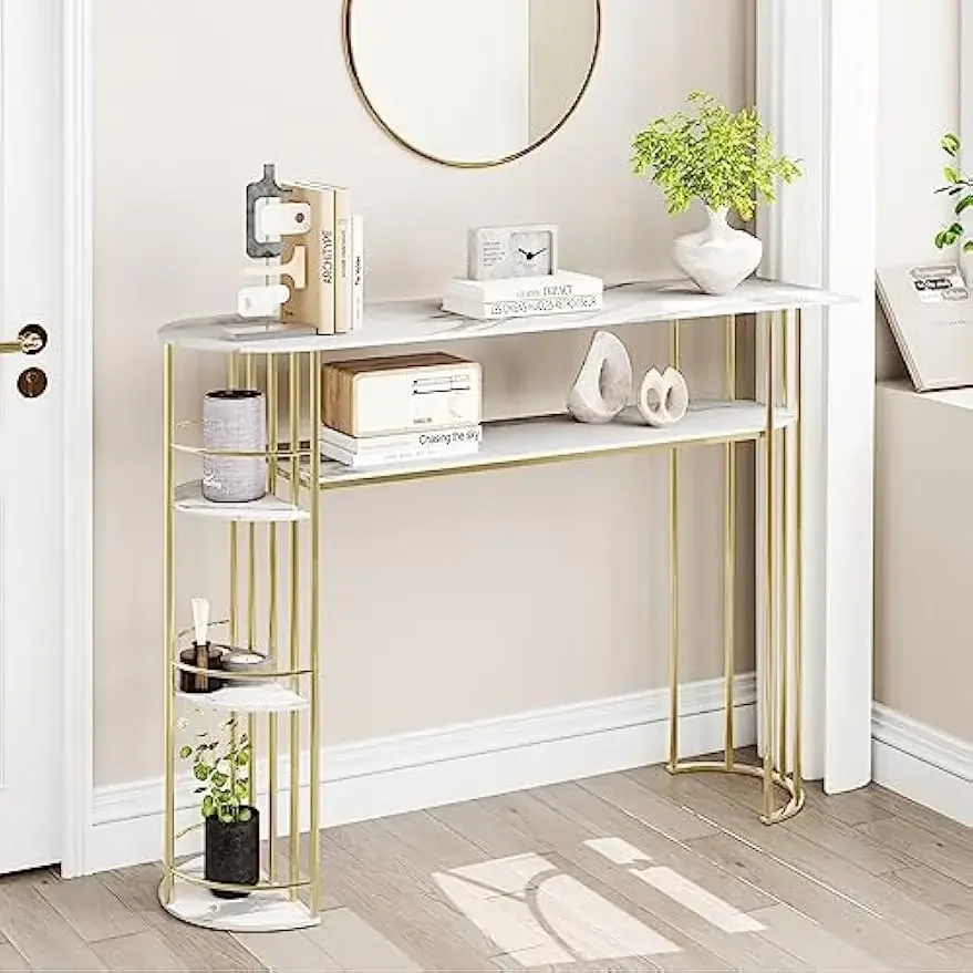 Console Table Gold Sofa Tables Narrow Entryway Table with Storage and Shelves, 43.5” Behind Couch Table Modern Furniture