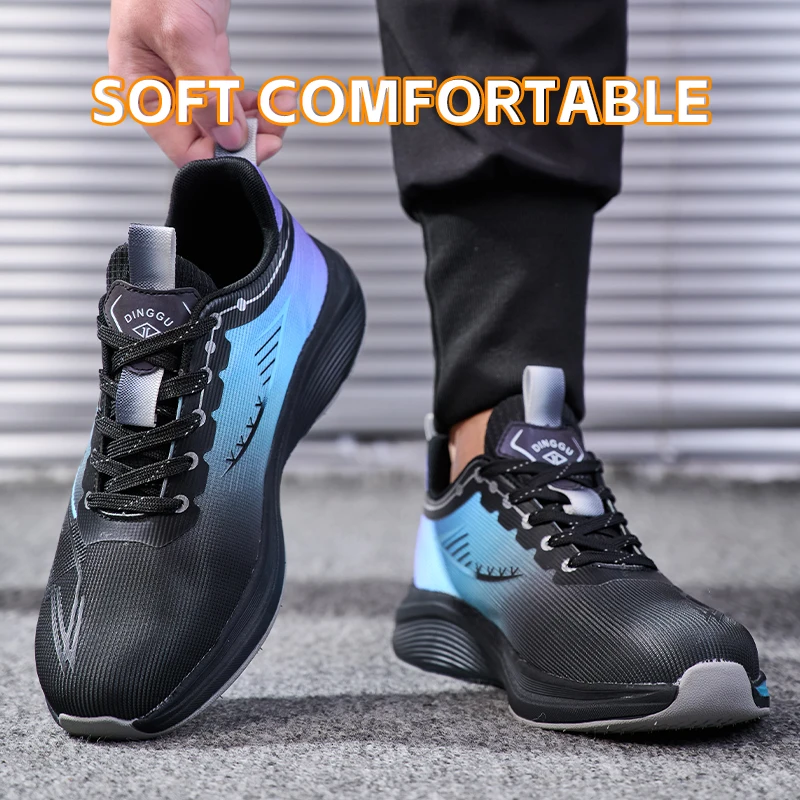 Mens Anti-Smash Safety Sneakers Steel Toe Summer Work Shoes With Anti-Puncture Breathable Work Hiking Boots Protective Sneaker