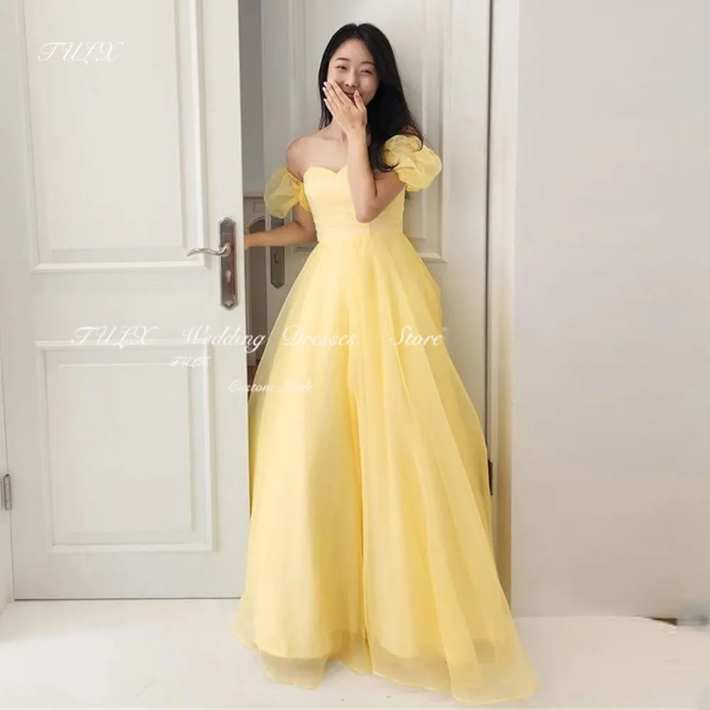 TULX Elegant Sweetheart Yellow Korea Wedding Party Photo Shoot Dress Corset Organza Bridal Long Evening Dress Custom Made 2025