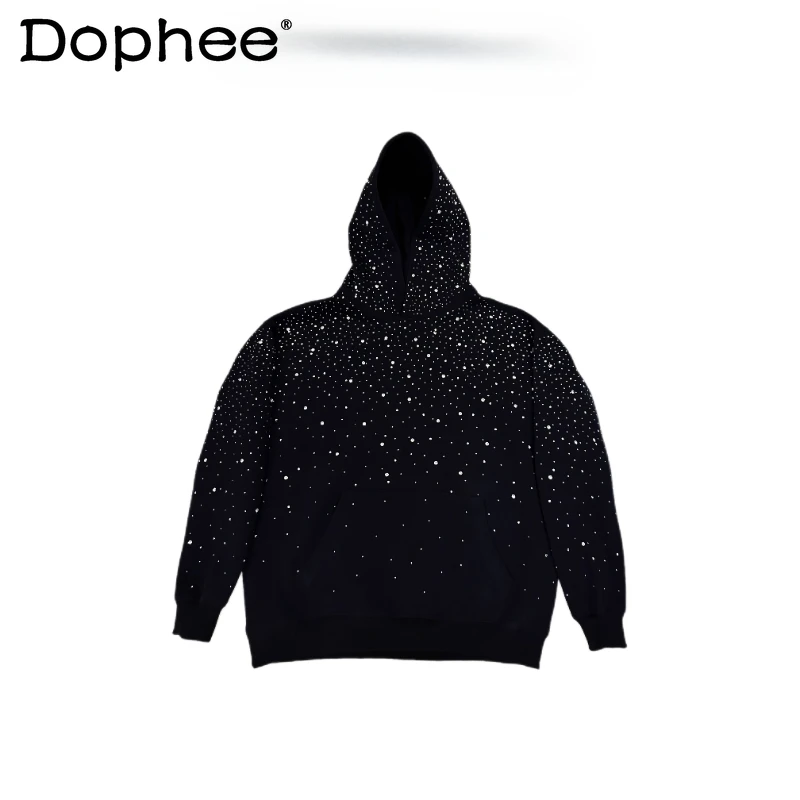 

Japanese Style Original Starry Heavy Iron Drill Hooded Sweatshirt Black Casual Loose American Trendy Jacket for Men