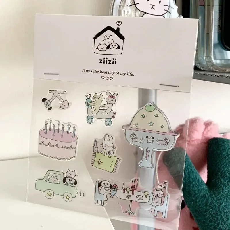 

Ins Cute Cartoon Cat & Dog Casual Daily Jelly Relief Stickers - Girls' Phone Case Tablet Laptop Decor Journal 3D Cartoon Decals