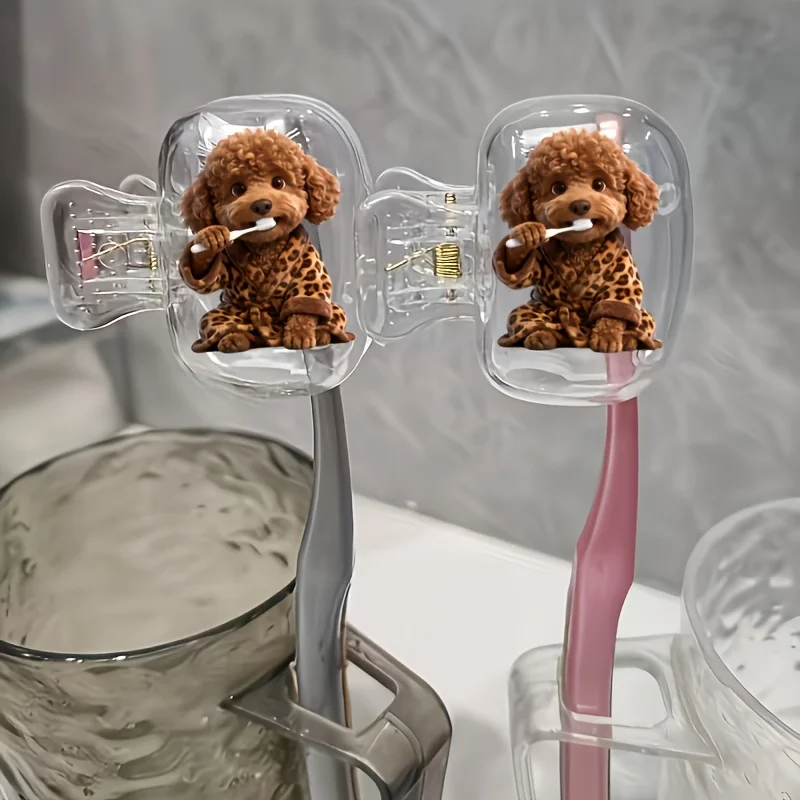 2pcs Brown Teddy Bear Toothbrush Head Covers Toothbrush Portable Toothbrush Storage Box ideal for bathroom use prevent dirt