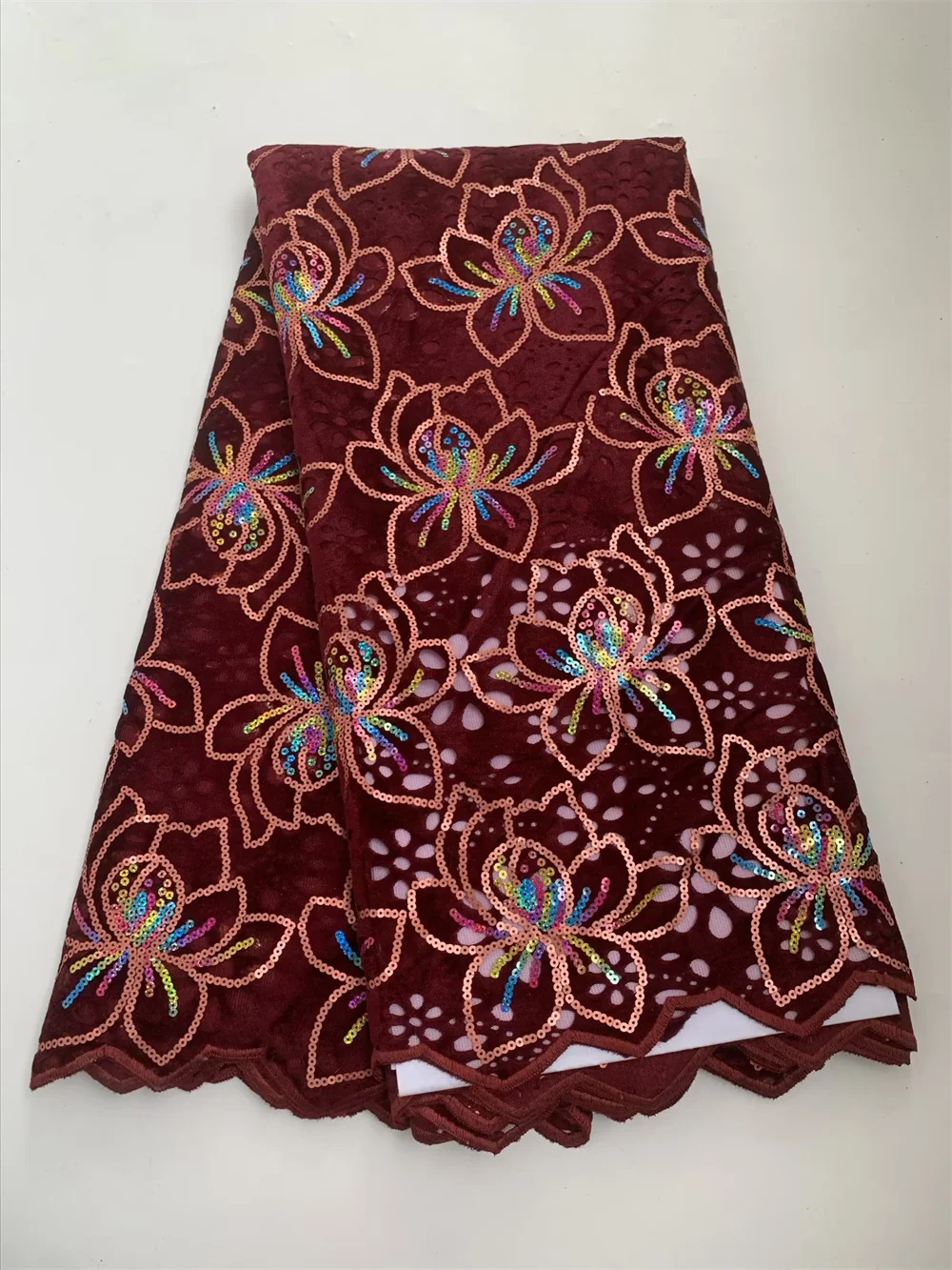 

Винная бархатная кружевная ткань, вышивка, кружево с вырезами, французское кружево, африканское кружево, бархатная ткань с блестками, 5 ярдов