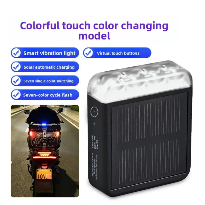 1Pc Solar Powered LED Car Warning Strobe Light, Smart Vibration Decor Night Lamp for Auto Motorcycle Electric Vehicle